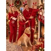 image:imageSWOMOG Family Christmas Pajamas Set Long Sleeve Button Down Sleepwear Festival Party Xmas Holiday Pjs SetRed