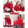 image:imageSWOMOG Family Matching Pajamas Set Satin Long Sleeve Button Down 2 PCS Pjs Pajama Top amp Pants Holiday Sleepwear SetBurgundy