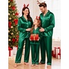 image:imageSWOMOG Family Matching Pajamas Set Satin Long Sleeve Button Down 2 PCS Pjs Pajama Top amp Pants Holiday Sleepwear SetEmerald Green