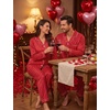 image:imageSWOMOG Family Matching Pajamas Set Silk Satin Button Down Sleepwear Long Sleeve Nightwear 2 Pcs Pj Set SXXLRed Feature Stripe