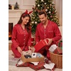 image:imageSWOMOG Family Matching Pajamas Set Silk Satin Button Down Sleepwear Long Sleeve Nightwear 2 Pcs Pj Set SXXLRed Feature Stripe