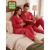 image:imageSWOMOG Family Matching Pajamas Set Silk Satin Button Down Sleepwear Long Sleeve Nightwear 2 Pcs Pj Set SXXLRed Feature Stripe