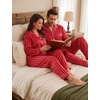 image:imageSWOMOG Family Matching Pajamas Set Silk Satin Button Down Sleepwear Long Sleeve Nightwear 2 Pcs Pj Set SXXLRed Feature Stripe