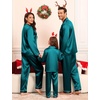 image:imageSWOMOG Family Matching Pajamas Set Silk Satin Button Down Sleepwear Long Sleeve Nightwear 2 Pcs Pj Set Women Green Small
