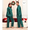 image:imageSWOMOG Family Satin Matching Pajama Set Long Sleeve Sleepwear 2 Pcs Pj SetStriped Dark Green