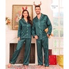 image:imageSWOMOG Family Satin Matching Pajama Set Long Sleeve Sleepwear 2 Pcs Pj SetStriped Dark Green