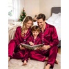 image:imageSWOMOG Family Silky Satin Pajama Set Long Sleeve Pj Set Button Dwon Loungewear 2 PCS Sleepwear Set1 Burgundy