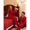 image:imageSWOMOG Family Silky Satin Pajama Set Long Sleeve Pj Set Button Dwon Loungewear 2 PCS Sleepwear Set2 Red