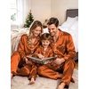 image:imageSWOMOG Family Silky Satin Pajama Set Long Sleeve Pj Set Button Dwon Loungewear 2 PCS Sleepwear Set3 Burnt Orange