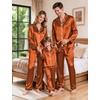 image:imageSWOMOG Family Silky Satin Pajama Set Long Sleeve Pj Set Button Dwon Loungewear 2 PCS Sleepwear Set3 Burnt Orange