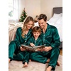 image:imageSWOMOG Family Silky Satin Pajama Set Long Sleeve Pj Set Button Dwon Loungewear 2 PCS Sleepwear Set3 Green