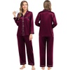 image:imageSWOMOG Family Silky Satin Pajama Set Long Sleeve Pj Set Button Dwon Loungewear 2 PCS Sleepwear SetDeep Wine Red