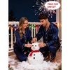 image:imageSWOMOG Family Silky Satin Pajama Set Long Sleeve Pj Set Button Dwon Loungewear 2 PCS Sleepwear SetNavy Blue