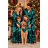 image:imageSWOMOG Matching Family Christmas Pajamas Set Silk Satin Button Down Sleepwear Festival Party Pj SetDark Green