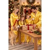 image:imageSWOMOG Matching Family Christmas Pajamas Set Silk Satin Button Down Sleepwear Festival Party Pj SetGold