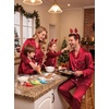 image:imageSWOMOG Matching Family Christmas Pajamas Set Silk Satin Button Down Sleepwear Festival Party Pj SetStripes in Red
