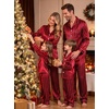 image:imageSWOMOG Matching Family Christmas Pajamas Set Silk Satin Button Down Sleepwear Festival Party Pj SetStripes in Red