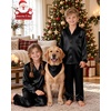 image:imageSWOMOG Matching Family Pajamas Set Silky Satin Christmas Pj Set Long Sleeve Button Down Sleepwear 2 Pcs Couple Matching SetBlack