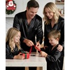image:imageSWOMOG Matching Family Pajamas Set Silky Satin Christmas Pj Set Long Sleeve Button Down Sleepwear 2 Pcs Couple Matching SetBlack
