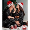 image:imageSWOMOG Matching Family Pajamas Set Silky Satin Christmas Pj Set Long Sleeve Button Down Sleepwear 2 Pcs Couple Matching SetBlack