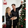 image:imageSWOMOG Matching Family Pajamas Set Silky Satin Christmas Pj Set Long Sleeve Button Down Sleepwear 2 Pcs Couple Matching SetBlack