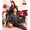 image:imageSWOMOG Matching Family Pajamas Set Silky Satin Christmas Pj Set Long Sleeve Button Down Sleepwear 2 Pcs Couple Matching SetBlack Chirstmas Pattern
