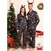 image:imageSWOMOG Matching Family Pajamas Set Silky Satin Christmas Pj Set Long Sleeve Button Down Sleepwear 2 Pcs Couple Matching SetBlack Chirstmas Pattern