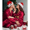 image:imageSWOMOG Matching Family Pajamas Set Silky Satin Christmas Pj Set Long Sleeve Button Down Sleepwear 2 Pcs Couple Matching SetBurgundy