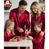 image:imageSWOMOG Matching Family Pajamas Set Silky Satin Christmas Pj Set Long Sleeve Button Down Sleepwear 2 Pcs Couple Matching SetBurgundy