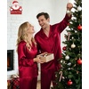 image:imageSWOMOG Matching Family Pajamas Set Silky Satin Christmas Pj Set Long Sleeve Button Down Sleepwear 2 Pcs Couple Matching SetBurgundy