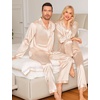 image:imageSWOMOG Matching Family Pajamas Set Silky Satin Christmas Pj Set Long Sleeve Button Down Sleepwear 2 Pcs Couple Matching SetChampagne