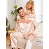 image:imageSWOMOG Matching Family Pajamas Set Silky Satin Christmas Pj Set Long Sleeve Button Down Sleepwear 2 Pcs Couple Matching SetChampagne