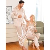 image:imageSWOMOG Matching Family Pajamas Set Silky Satin Christmas Pj Set Long Sleeve Button Down Sleepwear 2 Pcs Couple Matching SetChampagne