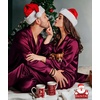 image:imageSWOMOG Matching Family Pajamas Set Silky Satin Christmas Pj Set Long Sleeve Button Down Sleepwear 2 Pcs Couple Matching SetDeep Wine Red