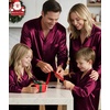 image:imageSWOMOG Matching Family Pajamas Set Silky Satin Christmas Pj Set Long Sleeve Button Down Sleepwear 2 Pcs Couple Matching SetDeep Wine Red
