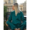 image:imageSWOMOG Matching Family Pajamas Set Silky Satin Christmas Pj Set Long Sleeve Button Down Sleepwear 2 Pcs Couple Matching SetGreen