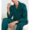 image:imageSWOMOG Matching Family Pajamas Set Silky Satin Christmas Pj Set Long Sleeve Button Down Sleepwear 2 Pcs Couple Matching SetGreen