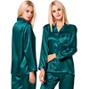 image:imageSWOMOG Matching Family Pajamas Set Silky Satin Christmas Pj Set Long Sleeve Button Down Sleepwear 2 Pcs Couple Matching SetGreen