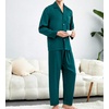 image:imageSWOMOG Matching Family Pajamas Set Silky Satin Christmas Pj Set Long Sleeve Button Down Sleepwear 2 Pcs Couple Matching SetGreen