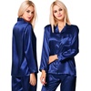 image:imageSWOMOG Matching Family Pajamas Set Silky Satin Christmas Pj Set Long Sleeve Button Down Sleepwear 2 Pcs Couple Matching SetNavy Blue