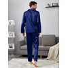 image:imageSWOMOG Matching Family Pajamas Set Silky Satin Christmas Pj Set Long Sleeve Button Down Sleepwear 2 Pcs Couple Matching SetNavy Blue