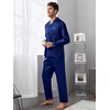image:imageSWOMOG Matching Family Pajamas Set Silky Satin Christmas Pj Set Long Sleeve Button Down Sleepwear 2 Pcs Couple Matching SetNavy Blue