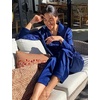 image:imageSWOMOG Matching Family Pajamas Set Silky Satin Christmas Pj Set Long Sleeve Button Down Sleepwear 2 Pcs Couple Matching SetNavy Blue
