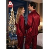 image:imageSWOMOG Matching Family Pajamas Set Silky Satin Christmas Pj Set Long Sleeve Button Down Sleepwear 2 Pcs Couple Matching SetRed Striped