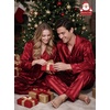 image:imageSWOMOG Matching Family Pajamas Set Silky Satin Christmas Pj Set Long Sleeve Button Down Sleepwear 2 Pcs Couple Matching SetRed Striped