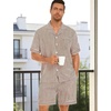 image:imageSWOMOG Men Pajama Set Short Sleeve Summer Pjs Button Down Sleepwear Soft Pajama Shorts 2 Piece Loungewear with PocketsBrown White Stripes