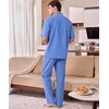 image:imageSWOMOG Mens 100 Cotton Pajama Set 2Pcs Button Down Pjs Set Short Sleeve Sleepwear with Long Pants Soft Stripe NightwearBright Blue Stripe