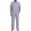 image:imageSWOMOG Mens 100 Cotton Pajama Set 2Pcs Button Down Pjs Set Short Sleeve Sleepwear with Long Pants Soft Stripe NightwearNavy White Stripes
