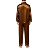 image:imageSWOMOG Mens Silk Satin Pajamas Set Long Sleeve Sleepwear ButtonDown Pj Twopiece Loungewear with Long Pants SXXLDark Brown