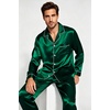 image:imageSWOMOG Mens Silk Satin Pajamas Set Long Sleeve Sleepwear ButtonDown Pj Twopiece Loungewear with Long Pants SXXLEmerald Green